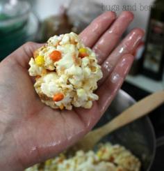 Tip - Spray hands with cooking spray so your hands won't stick to these easy peasy Popcorn Balls plus #recipe