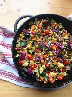 Skillet Corn, Zucchini, and Tomatoes with Basil Oil