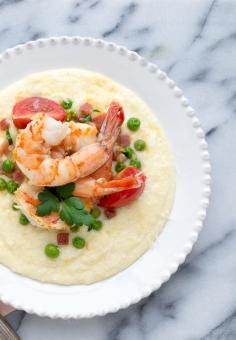 Shrimp with Pancetta and Peas Over Soft Polenta from Taste Love  Nourish