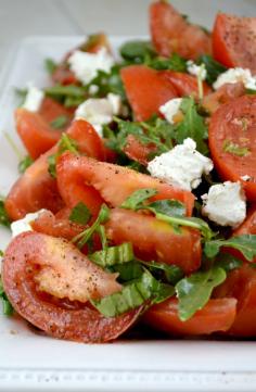 Marinated Tomato Salad with Arugula, Basil and Chevre. A Perfect Taste of Summer!!!
