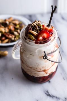 Sweet Balsamic Strawberries w/Whipped Ricotta Cream and Maple Glazed Seeded Nuts