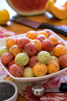Melon Balls with Poppy Seed Dressing - A light and delicious dressing that is perfect served over fresh melon.