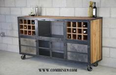Liquor Cabinet/ Bar - Vintage Industrial, Urban-Modern design. Reclaimed wood top &amp; Steel. Custom Configurations. (sideboard, buffet, loft)