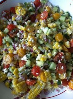 Summer Salad - Corn, Avocado, Tomato, Feta, Cucumber & Red Onion with a Cilantro Vinaigrette
