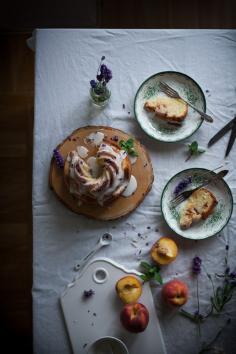 Lemon bundt cake with lemon glaze and lavender