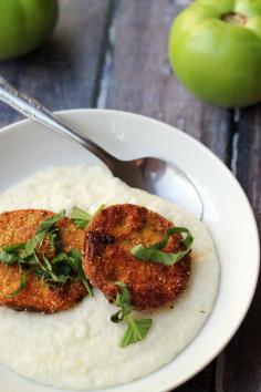 Fried Green Tomatoes Over Basil-Goat Cheese Grits