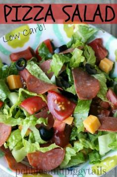 Low Carb PIZZA SALAD.  Healthy way to curb that pizza craving