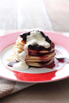 Ricotta Pancakes with Blueberry Compote and Vanilla Cream