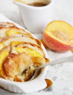 Peach Bread Pudding with Warm Brown Sugar Sauce