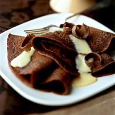 Chocolate Crepes with Nutmeg Vanilla Sauce
