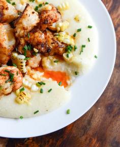 gouda grits with smoky brown butter shrimp