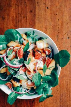 fig and cantaloupe salad with watercress and creamy garlic lime dressing