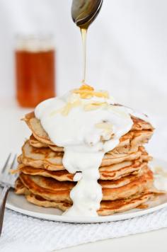 pear pancakes with greek yogurt and extra honey