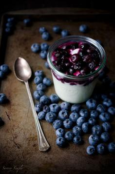 This Goat Cheese Mousse with Roasted Blueberries is a simple, light and elegant dessert that's perfect for summer. Only 4 ingredients!