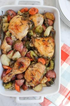 Infused with garlic, fresh thyme and rosemary, your family will love this "make ahead" one-pan roast chicken.