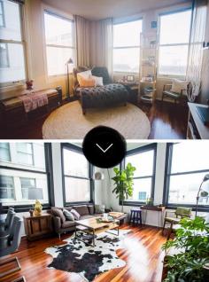 Before and After living room, on Design Sponge