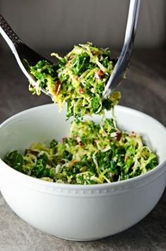 Kale & Brussel Sprouts Salad with Bacon and Pecorino