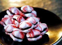 Striped Peppermint Meringues with Dark Chocolate Ganache