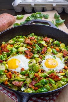 
                        
                            Brussels Sprout Hash with Sweet Potato and Bacon--made this with leftover ham rather than bacon.  So good!
                        
                    