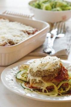 Baked Eggplant Parmesan with Fresh Zucchini Noodles