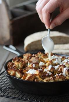 Butternut Squash, Cheddar, & Thyme Bread Pudding with Goat Cheese Cream Sauce