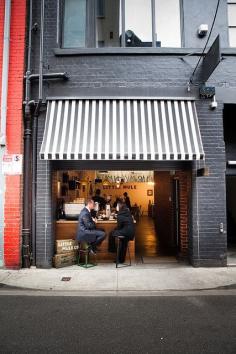 black & white awning for store front | Little Mule Co. Melbourne  by nicoalaryjr, via Flickr