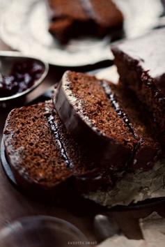 gingerbread coffee cake with plum jam & chocolate ganache