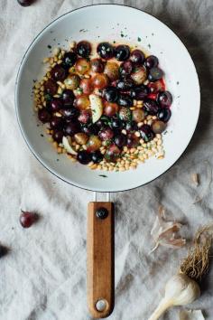 WARM SAUTÉED GRAPES, AUTUMN KALE + EDAMAME SALAD W/ SHISO VINAIGRETTE