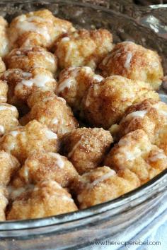 Cinnamon Roll Bites - homemade biscuit dough makes these super easy (you can even use store bought), and you can make ahead and refrigerate until ready to bake!