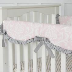 Pink and Gray Sweet Lace Damask Crib Rail by CadenLaneBabyBedding