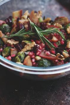 Warm Brussels Sprout Salad With Apples & Pomegranate