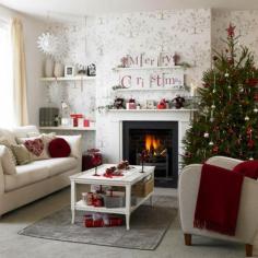 Peaceful White #Christmas #Decorating Idea for Living Room