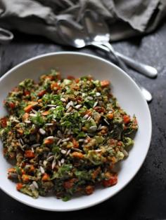 
                        
                            spelt salad with spinach, avocado, bell pepper, and carrot
                        
                    