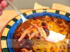 Slow Cooker Chicken Taco Soup is so simple to make - put a few ingredients in your slow cooker in the morning, and be ready for a fabulous, hearty meal by supper.. ☀CQ #glutenfree #crockpot #chicken