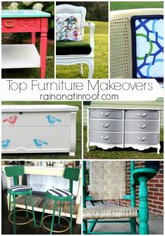 
                        
                            Dressers, and chairs, and tables! Oh my! See the top furniture makeovers from Rain on a Tin Roof, including a wrapping paper topped table. via RainonaTinRoof.com
                        
                    