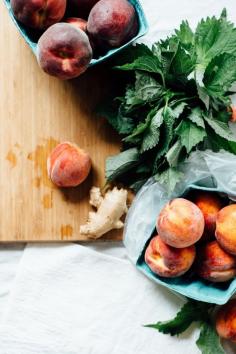 
                    
                        peach, hazelnut + shiso crisp w/ ginger ice cream
                    
                