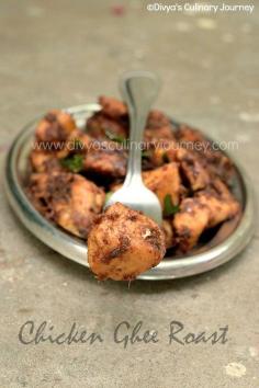 Spicy, tangy chicken roast made with clarified butter (Ghee). Mangalore style chicken Ghee roast.