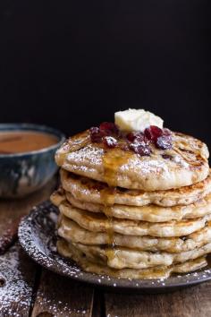 Rum and Cranberry Pancakes with Butter Rum Sauce