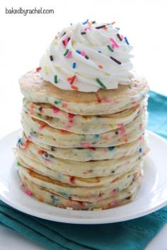 
                    
                        Fluffy homemade funfetti cake batter pancakes! Recipe from @Rachel {Baked by Rachel}
                    
                