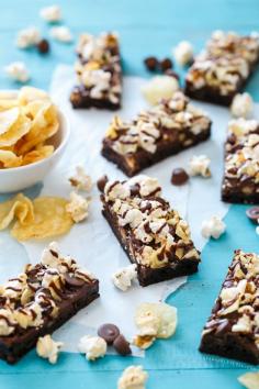 Loaded Junk Food Brownies with potato chips, kettle corn, and peanut butter cups.