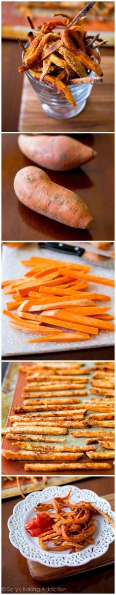 Learn how to make crisp sweet potato fries at home. Baked, not fried – so you can feel good about eating them!