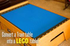 When your kids outgrow their train table this is an easy tutorial to turn it into a Lego table