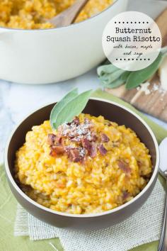 Butternut Squash Risotto with Bacon, Maple and Sage - made with arborio rice to yield the most flavorful and filling meal!. ☀CQ #glutenfree
