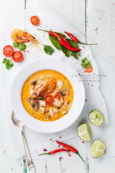 
                    
                        Spicy Thai soup "Tom Yam" with coconut milk, chili pepper and seafood | Natalia Lisovskaya
                    
                