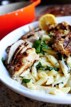 
                    
                        Grilled Chicken with Lemon Basil Pasta = Pioneer Woman. This was GREAT, except everybody said "too much lemon", although she swears by the extra lemon. I would taste as I go along to meet your taste..
                    
                