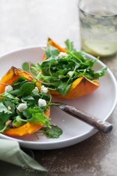 Glutenfree Thanksgiving: Roasted Winter Squash Salad with Goat Cheese and Pine Nuts. ☀CQ #glutenfree #thanksgiving