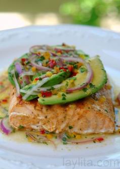 
                    
                        Grilled salmon with avocado salsa... "seriously THE BEST salmon I have ever had."
                    
                