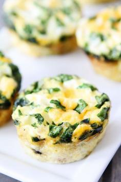 Easy Egg Muffins with Sausage, Spinach, and Cheese on twopeasandtheirpo...