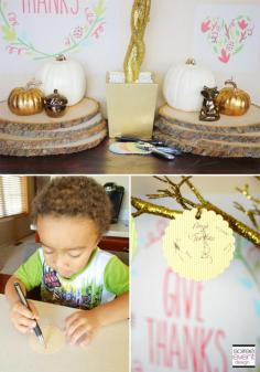 
                    
                        Decorating for Thanksgiving with writing thankful notes on a tree and creating wall art with removable and reusable Fall Wall Decals from Wallternatives.com  - styled by Soieree Event Design
                    
                