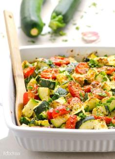 
                    
                        Garlic Parmesan Zucchini and Tomato Bake -- Low fat, quick and healthy zucchini casserole. 5 minutes of prep time and dinner is served.
                    
                